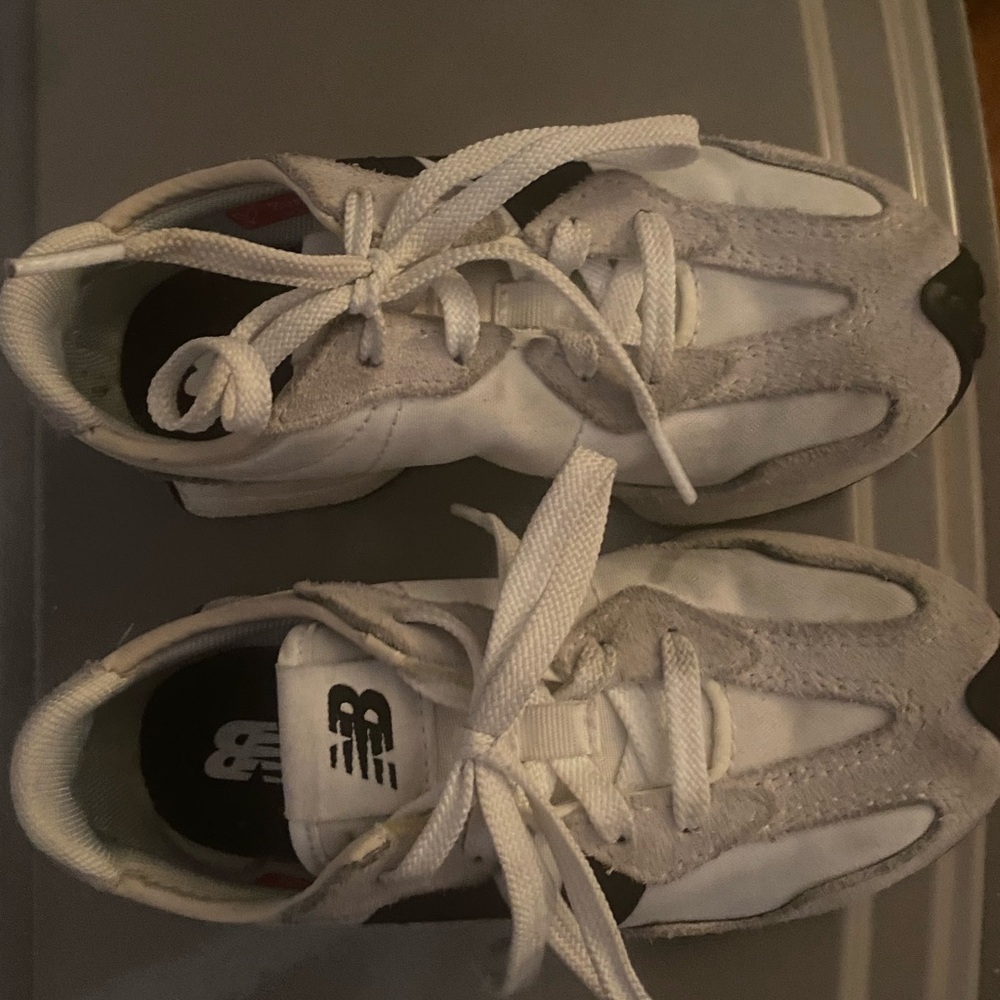 New Balance Kids White and Gray Athletic Sneakers